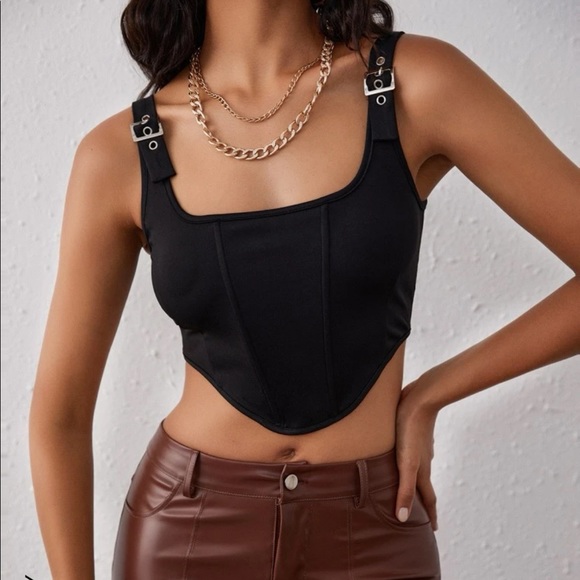 SHEIN Black Asymmetrical Buckle Bustier Cami - GOTH CLUB - Large - Picture 4 of 6